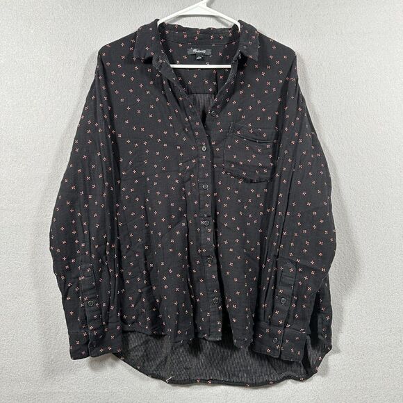 Madewell Oversized Ex-Boyfriend Shirt Mini‎ Floral Black Button Down Size Large - Picture 1 of 11